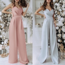 Sexy Backless V-neck High Waist Wide-leg Sling Jumpsuit