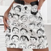 Chhic Style Cartoon Head Pattern High Waist Slim Fit Skirt