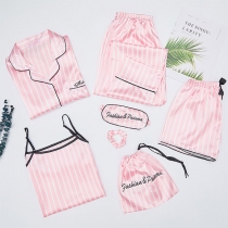 Fashion Imitation Silk Stripe Nightwear Home-wear Set Seven-piece Set