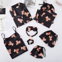 Fashion Imitation Silk Printed Nightwear Home-wear Set Seven-piece Set