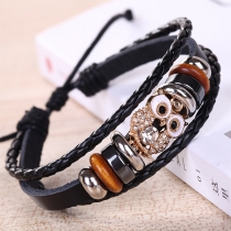 Retro Style Rhinestone Owl PU Leather Bracelet