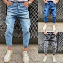 Casual Style Middle Waist Elastic Leg Opening Man's Jeans
