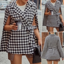 Chic Style Notched Lapel Cape-style Houndstooth Coat