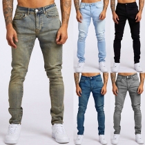 Fashion Middle Waist Elastic Leg Opening Man's Jeans