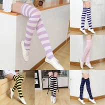 Fashion Contrast Color Stripe Over-the-knee Socks