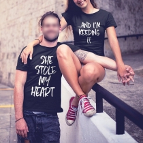 Casual Style Short Sleeve Round Neck Letters Printed Couple T-shirt