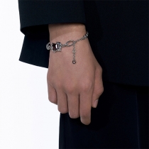 Fashion Faux Ruby Inlaid Silver-tone Alloy Bracelet