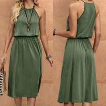 Sexy Off-shoulder Solid Color Elastic Waist Sling Summer Dress