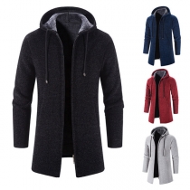 Fashion Solid Color Long Sleeve Hooded Man's Warm Coat