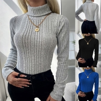 Fashion Solid Color Long Sleeve Turtleneck Slim Fit Knit Bottoming Top