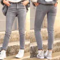 Fashion Middle Waist Slim Fit Stretch Jeans
