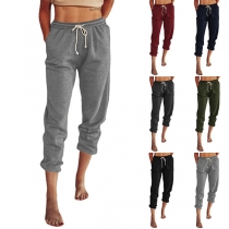 Casual Style Elastic Waist Solid Color Loose Sports Pants