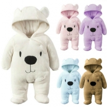 Cute Bear Shape Long Sleeve Hooded Plush Baby Jumpsuit