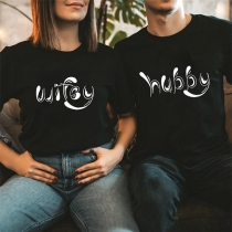 Casual Style Short Sleeve Round Neck Letters Printed Couple T-shirt