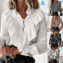 OL Style Long Sleeve V-neck Printed Shirt