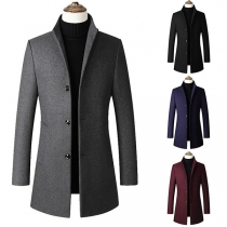 Fashion Solid Color Long Sleeve Stand Collar Slim Fit Man's Duffle Coat