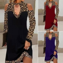 Sexy Off-shoulder Long Sleeve Leopard Printed Shift Dress