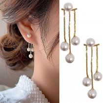 Fashion Pearl/Rhinestone Inlaid Tassel Earrings