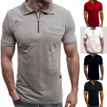 Simple Style Short Sleeve POLO Collar Solid Color Man's T-shirt
