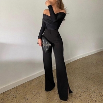 Sexy Black Low-cut V-neck High Wasit Jumpsuit