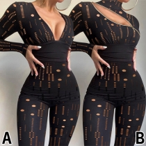 Sexy Black High Wasit Jumpsuit with Rippped Design