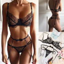 Sexy  See-through Lace Three-piece Lingerie Set