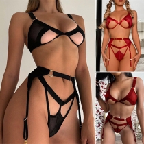 Sexy Solid Color Cutout Lingerie Three-piece Set