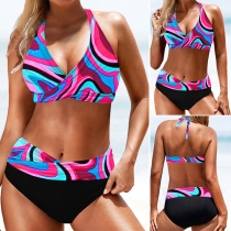 Sexy Contrast Color Printed Bikini Set