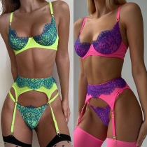 Lace Spliced Tassel Three-piece Lingerie Set