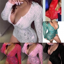 Sexy Deep V-neck Lace Lingerie Bodysuit