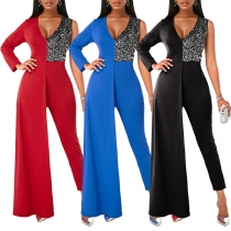 Sexy Bling-bling Sequin Spliced Asymmetrical Jumpsuit