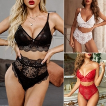 Sexy Lace Spliced High Waist Two-piece Lingerie Set