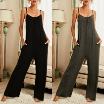 Casual Solid Color Side Pockets  Wide Leg Slip-style Jumpsuit