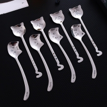 4 Pcs/Set Coffee Spoon Mini Cat Hugging Spoon For Stirring Tea Coffee Espresso Sugar Dessert Stainless Steel Cat Spoon, Hook and Curved Tail, Hanging Cup Spoon
