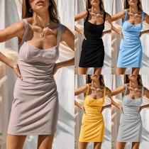 Fashion Solid Color Ribbed Bodycon Dress