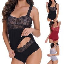 Sexy Solid Color Lace Spliced Two-piece Lingerie Set
