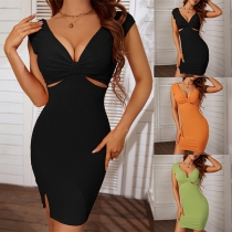 Sexy Solid Color Cutout Side Slit Dress