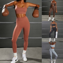 Fashion Solid Color Two-piece Sport Set for Yoga, Running