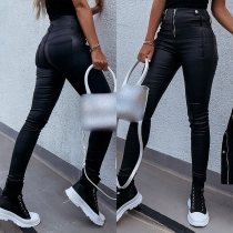 Fashion Artificial Leather PU Zipper Slim Fit Pants