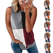 Fashion Contrast Color Round Neck Sleeveless Tank Top