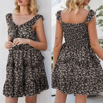 Fashion Floral Printed Tiered Ruffle Dress