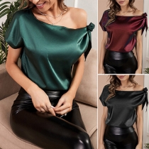 Sexy Solid Color Off-the-shoulder Bowknot Shirt