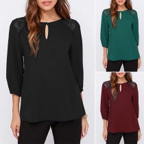 Fashion Solid Color Lace Spliced 3/4 Sleeve Shirt