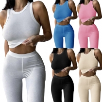 Sporty Two-piece Sport Suit for Sports, Yoga, Running, Consist of Crop Top+Sport Leggings