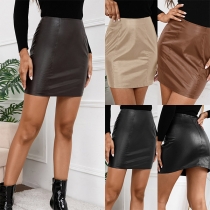 Fashion Solid Color Artificial PU Skirt