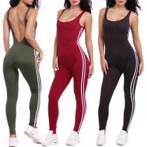 Sexy Solid Color Buttoned Hooded Sleeveless Jumpsuit