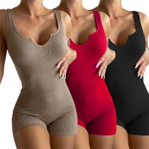 Sexy Solid Color V-neck Sleeveless Bodysuit
