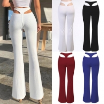 Fashion Solid Color Cutout Wide-leg Pants