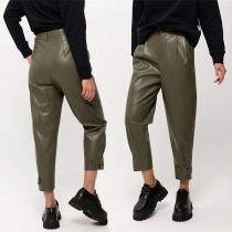 Fashion High Waist PU Artificial Leather Pants