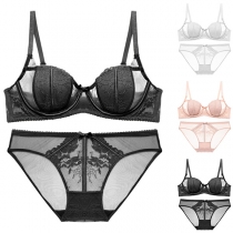 Sexy Lace Spliced Lingerie Set consist of Underwire Bra+High Waist Panties